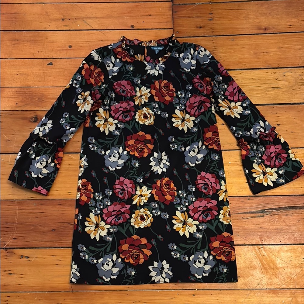 Floral Tunic Dress in Black with Multicolor Design